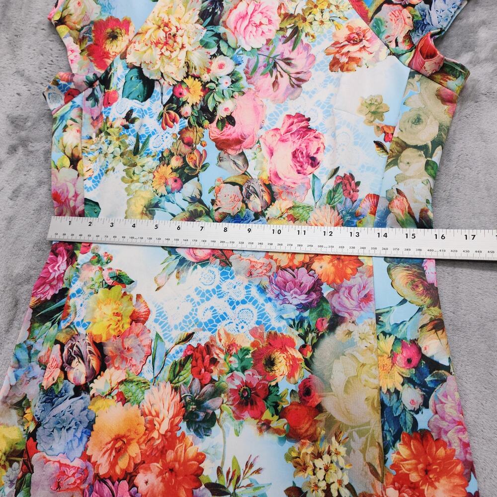 Vintage Beige by ECI Dress Womens M Floral Stretch Back Zip Cap Sleeve Sheath - Picture 9 of 12